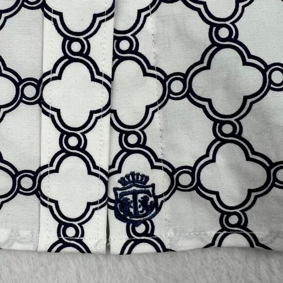 Talbots Shirt Womens Button Up 16 White Navy Blue Geometric Print Long Sleeve - Picture 3 of 13